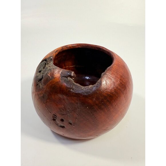 Hand Carved Rustic Wooden Bowl Vessel With Natural Knot Design & Organic Finish - Picture 3 of 16